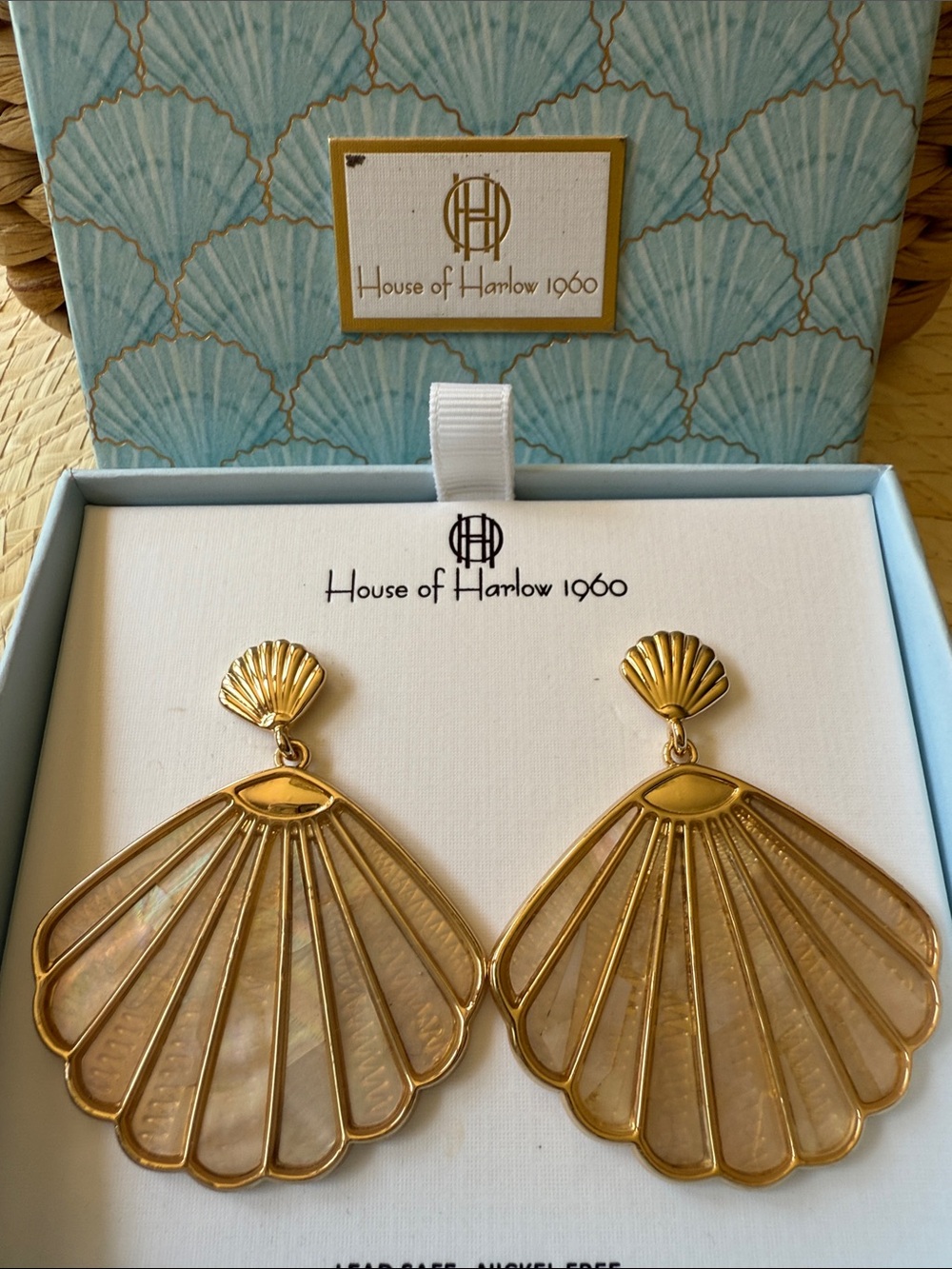 House of Harlow 1960 Gold and Mother-of-Pearl Fan Drop Earrings